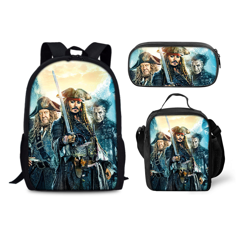 Pirates of the Caribbean Schoolbag Backpack Lunch Bag Pencil Case 3pcs Set Gift for Kids Students