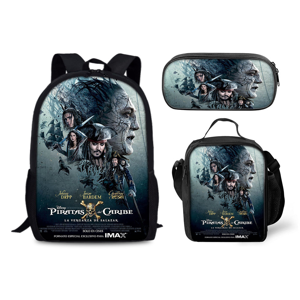 Pirates of the Caribbean Schoolbag Backpack Lunch Bag Pencil Case 3pcs Set Gift for Kids Students