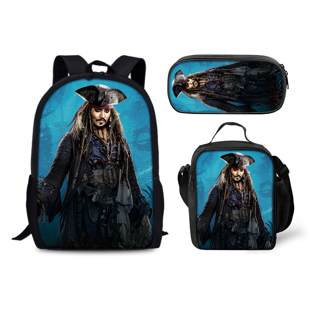 Pirates of the Caribbean Schoolbag Backpack Lunch Bag Pencil Case 3pcs Set Gift for Kids Students