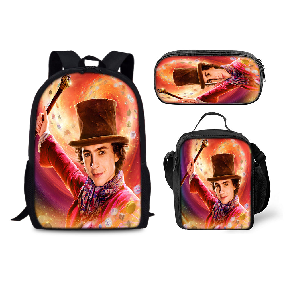 Wonka Schoolbag Backpack Lunch Bag Pencil Case 3pcs Set Gift for Kids Students