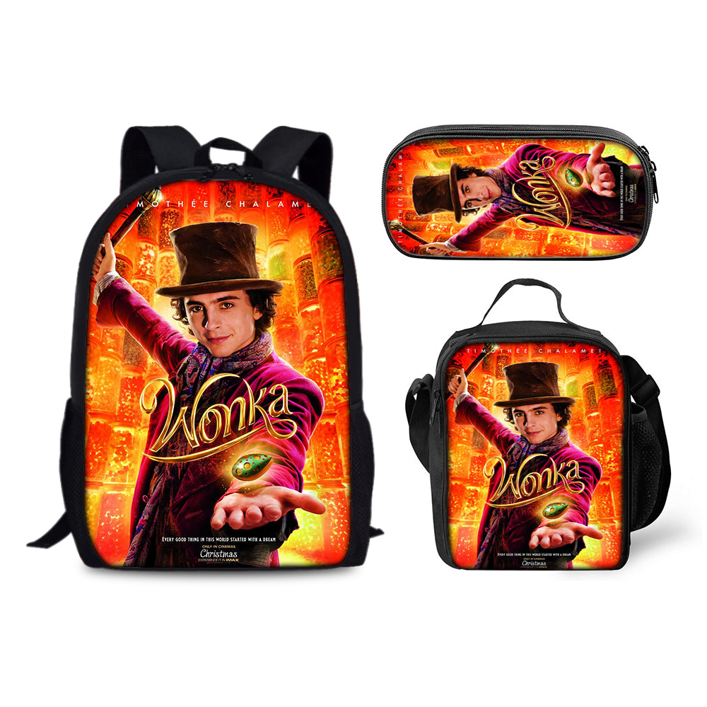 Wonka Schoolbag Backpack Lunch Bag Pencil Case 3pcs Set Gift for Kids Students