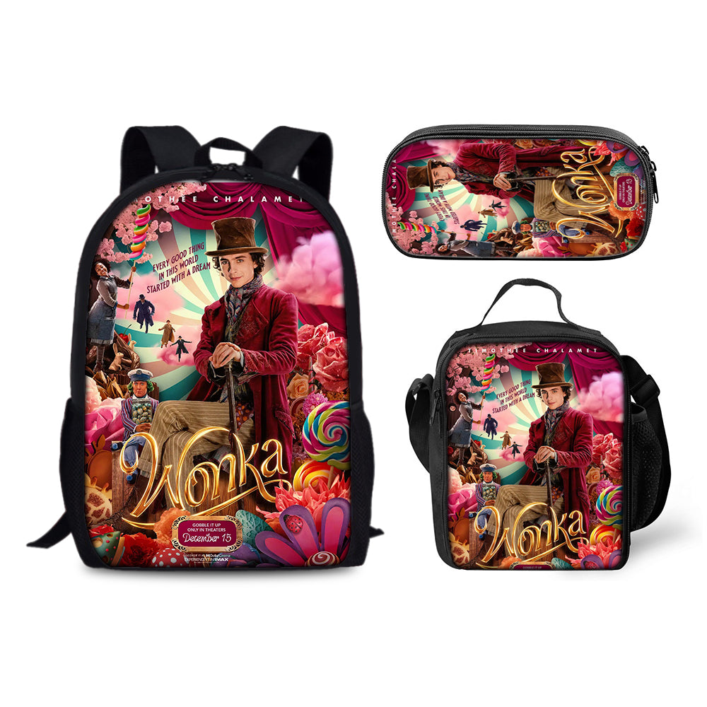 Wonka Schoolbag Backpack Lunch Bag Pencil Case 3pcs Set Gift for Kids Students