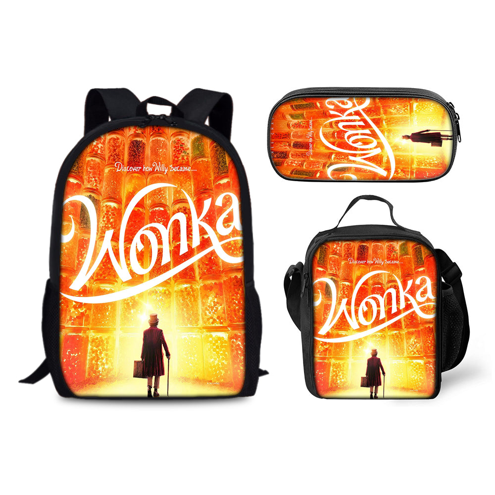 Wonka Schoolbag Backpack Lunch Bag Pencil Case 3pcs Set Gift for Kids Students