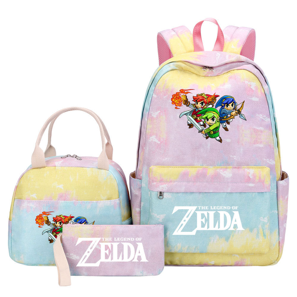 Legends of Zelda Pink Starry Sky SchoolBag Backpack Lunch Box Bag Book Pencil Bags  3pcs Set