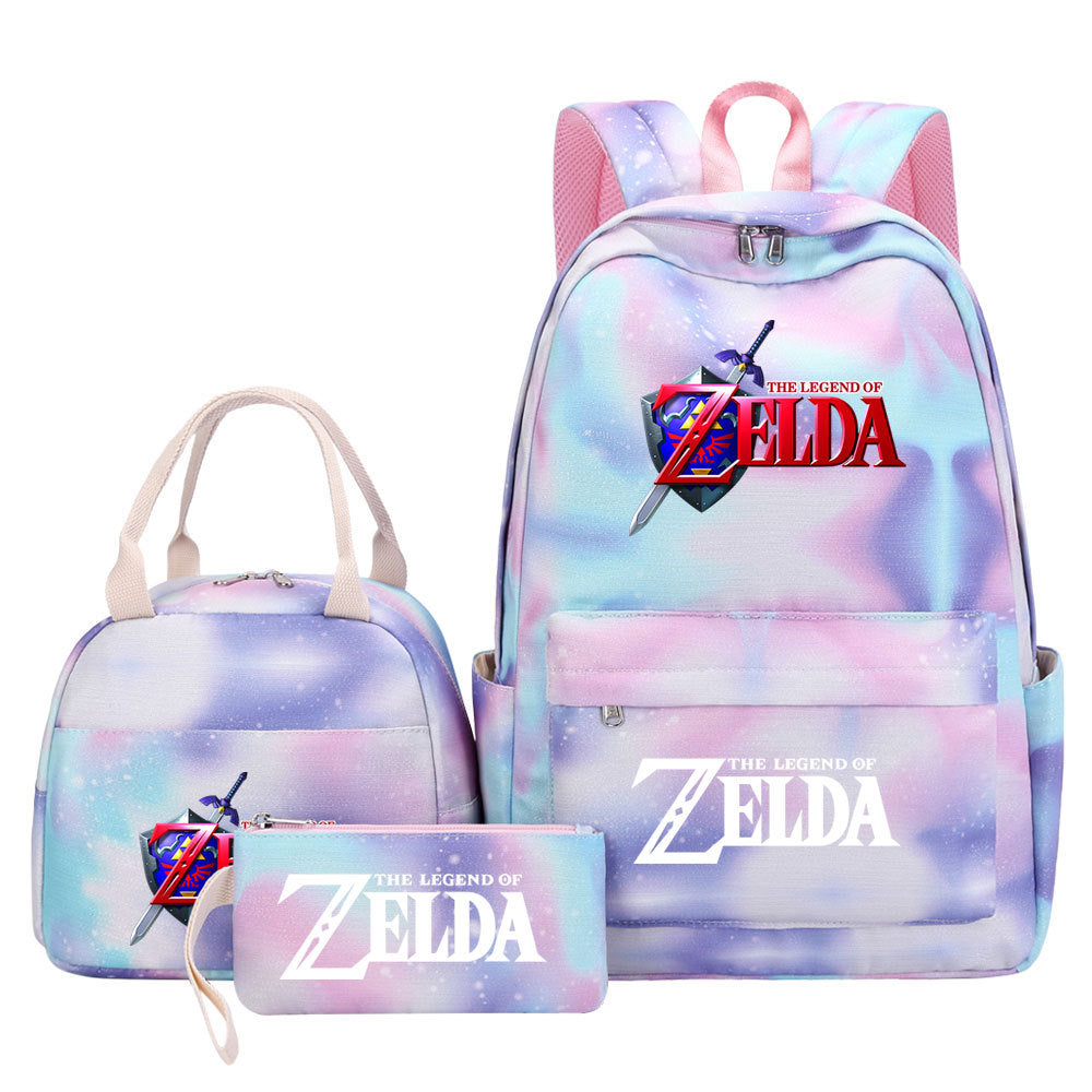 Legends of Zelda Pink Starry Sky SchoolBag Backpack Lunch Box Bag Book Pencil Bags  3pcs Set