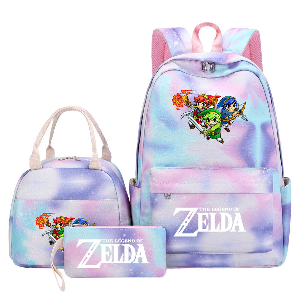 Legends of Zelda Pink Starry Sky SchoolBag Backpack Lunch Box Bag Book Pencil Bags  3pcs Set