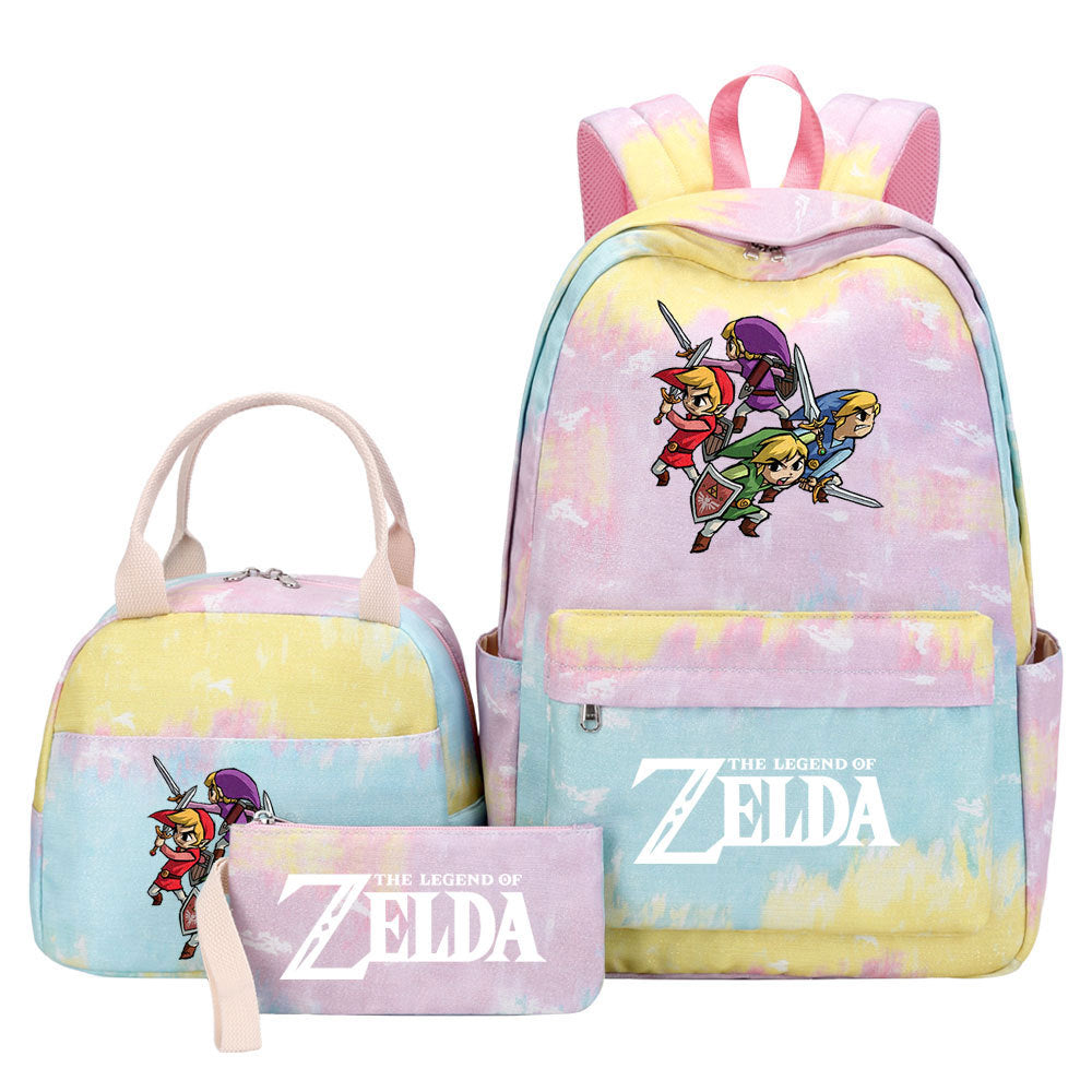 Legends of Zelda Pink Starry Sky SchoolBag Backpack Lunch Box Bag Book Pencil Bags  3pcs Set