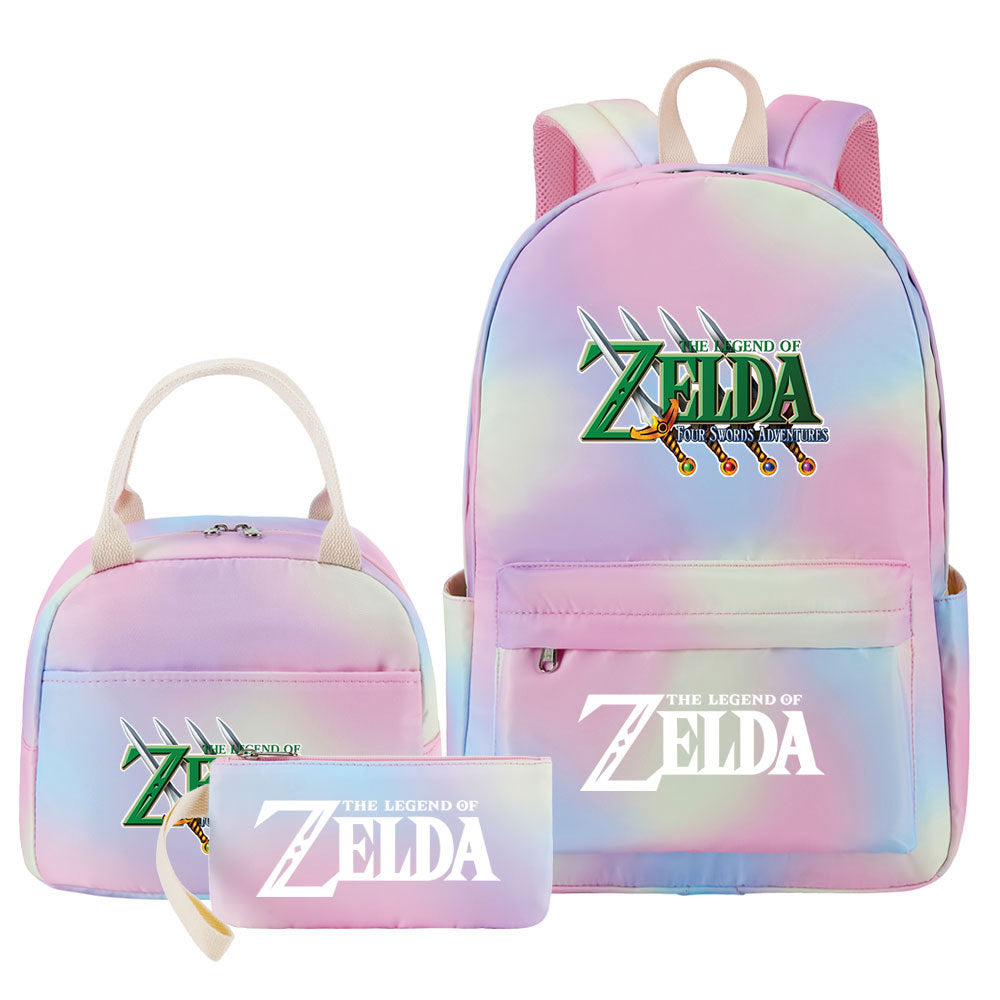 Legends of Zelda Pink Starry Sky SchoolBag Backpack Lunch Box Bag Book Pencil Bags  3pcs Set