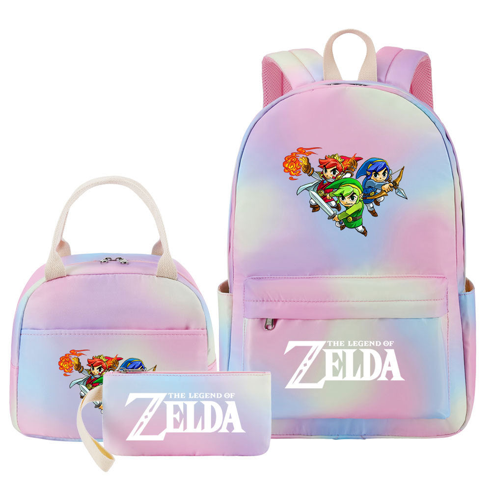 Legends of Zelda Pink Starry Sky SchoolBag Backpack Lunch Box Bag Book Pencil Bags  3pcs Set