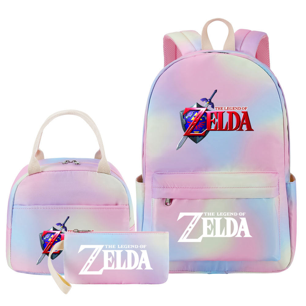 Legends of Zelda Pink Starry Sky SchoolBag Backpack Lunch Box Bag Book Pencil Bags  3pcs Set