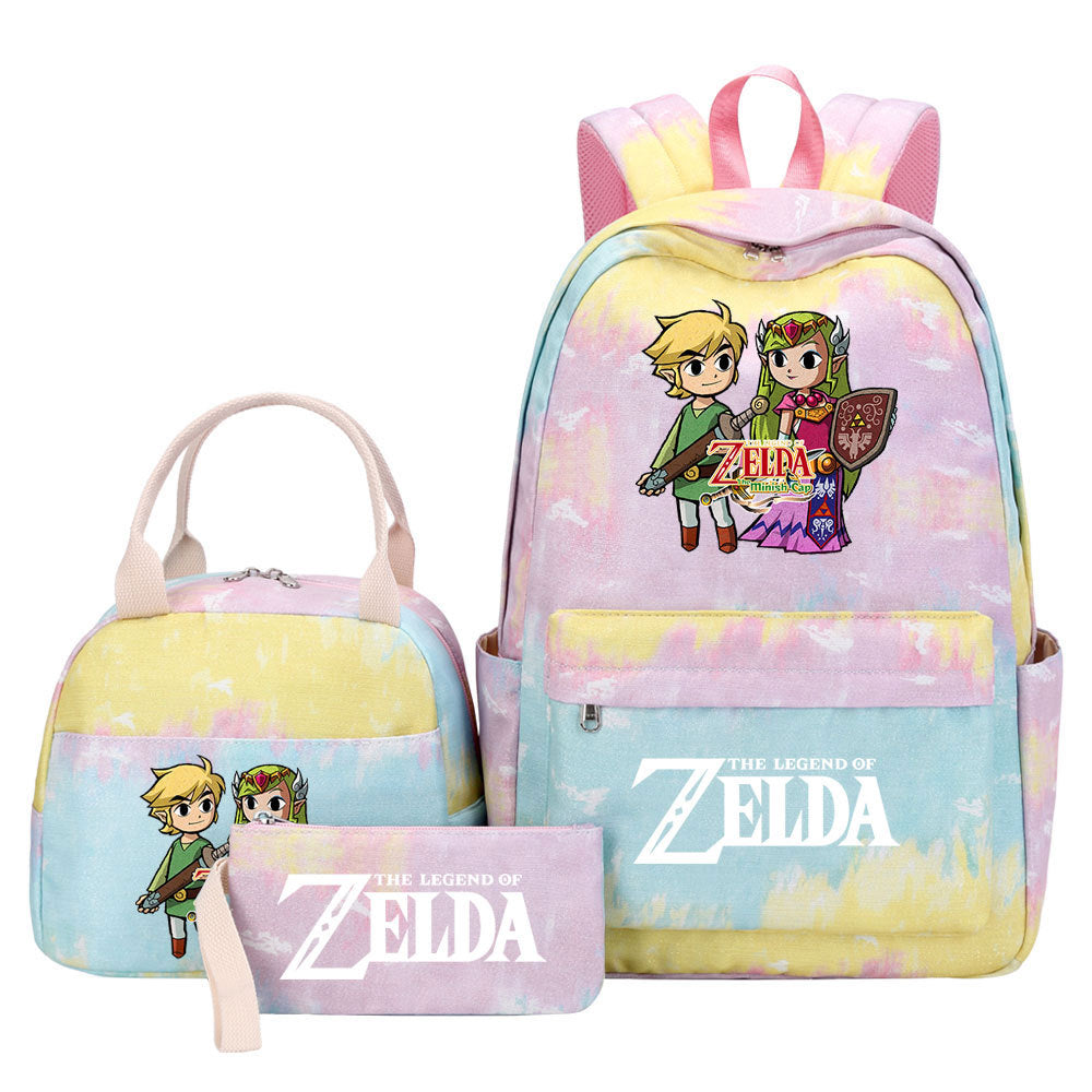 Legends of Zelda Pink Starry Sky SchoolBag Backpack Lunch Box Bag Book Pencil Bags  3pcs Set