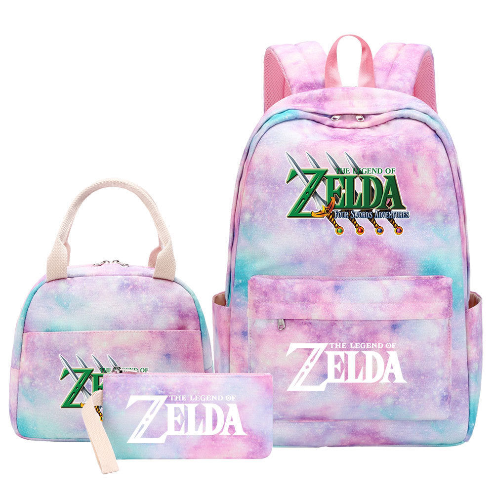 Legends of Zelda Pink Starry Sky SchoolBag Backpack Lunch Box Bag Book Pencil Bags  3pcs Set