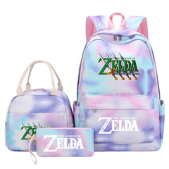 Legends of Zelda Pink Starry Sky SchoolBag Backpack Lunch Box Bag Book Pencil Bags  3pcs Set