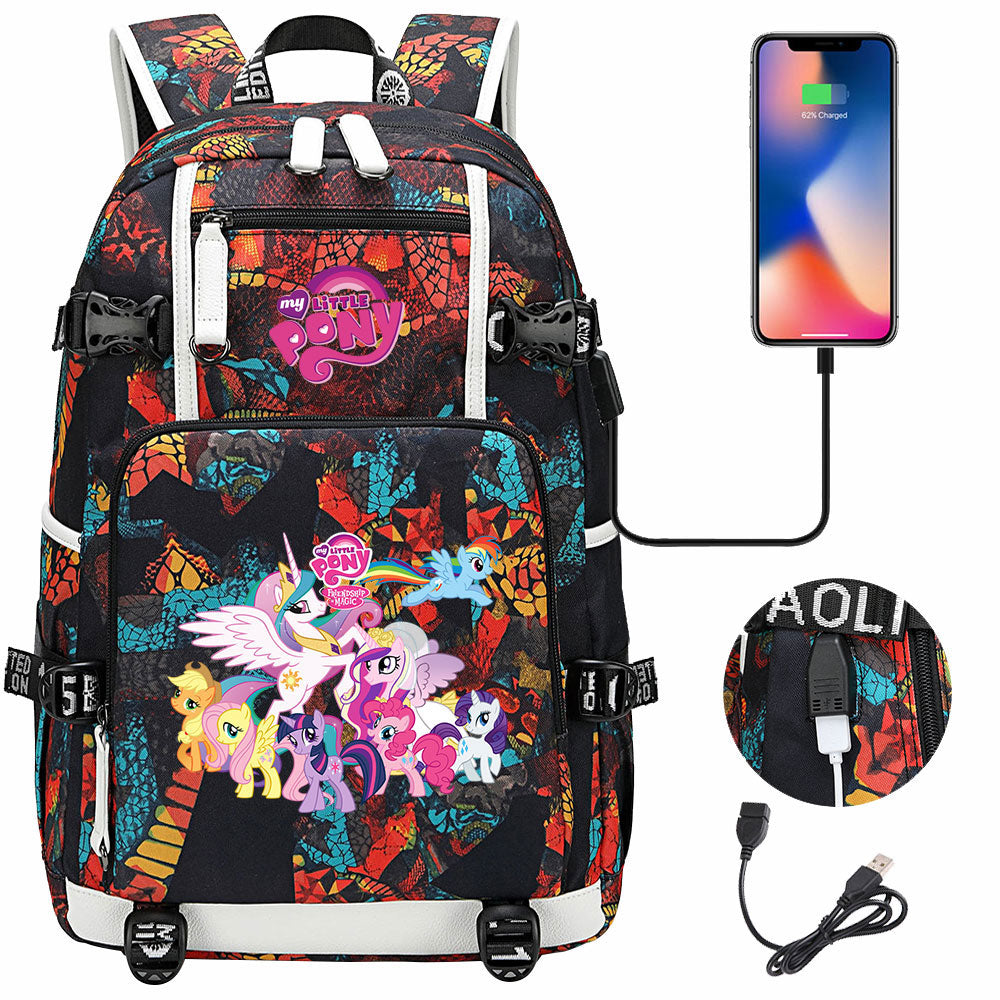 My Little Pony USB Charging Backpack School NoteBook Laptop Travel Bags