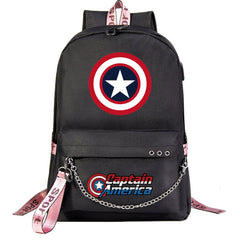 Captain America Superhero Shool Bag Backpack USB Charging Students Notebook Bag for Kids Gifts