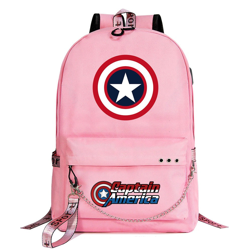 Captain America Superhero Shool Bag Backpack USB Charging Students Notebook Bag for Kids Gifts