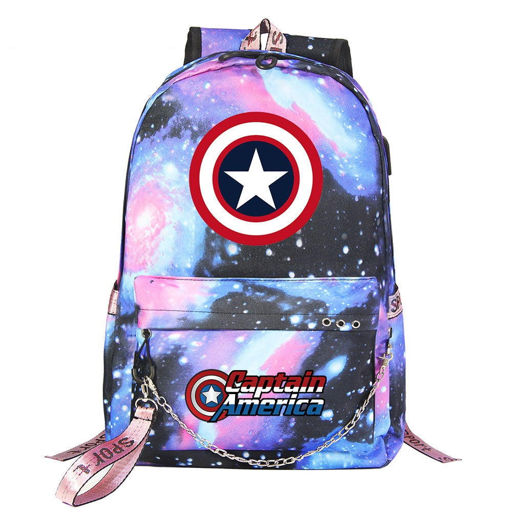 Captain America Superhero Shool Bag Backpack USB Charging Students Notebook Bag for Kids Gifts