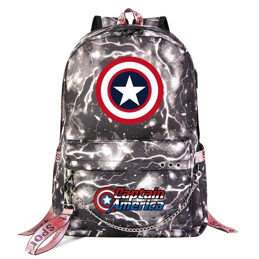 Captain America Superhero Shool Bag Backpack USB Charging Students Notebook Bag for Kids Gifts