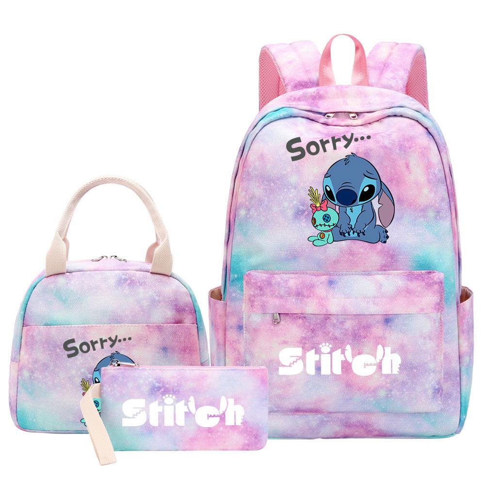 Stitch Pink Starry Sky SchoolBag Backpack Lunch Box Bag Book Pencil Bags  3pcs Set