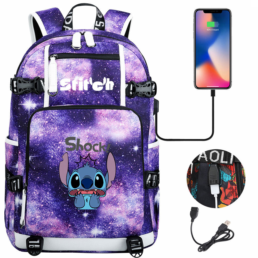 Lilo & Stitch Stitch Shock #2 USB Charging Backpack School NoteBook Laptop Travel Bags