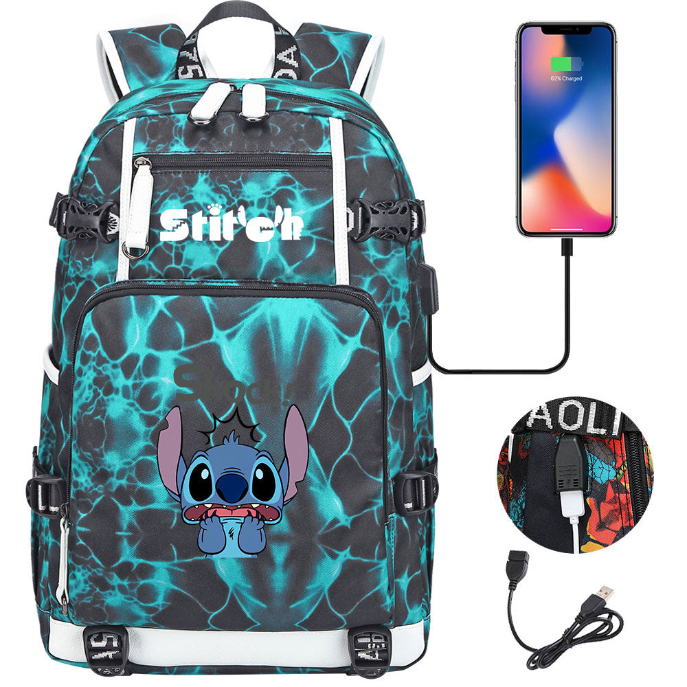 Lilo & Stitch Stitch Shock #2 USB Charging Backpack School NoteBook Laptop Travel Bags