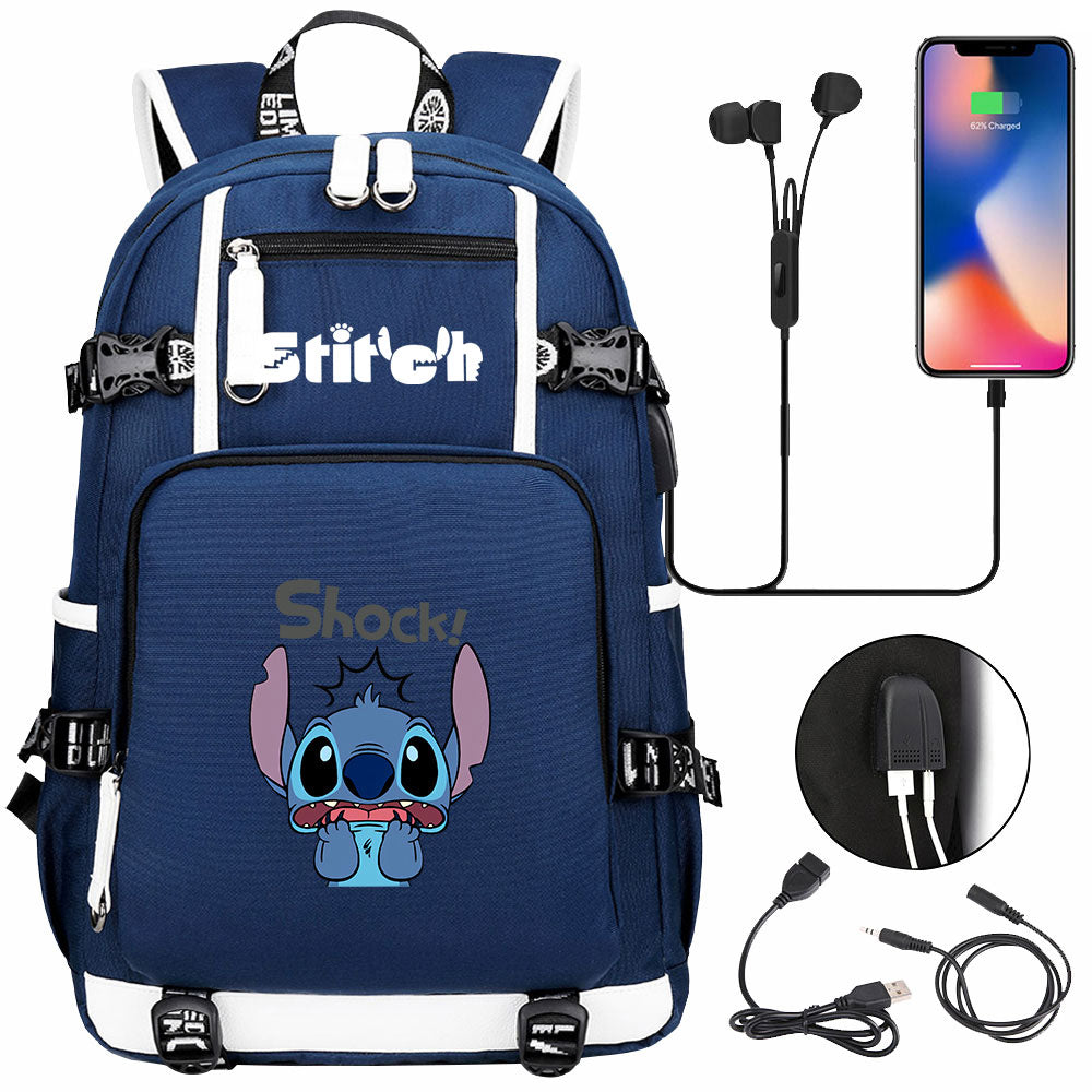 Lilo & Stitch Stitch Shock #2 USB Charging Backpack School NoteBook Laptop Travel Bags