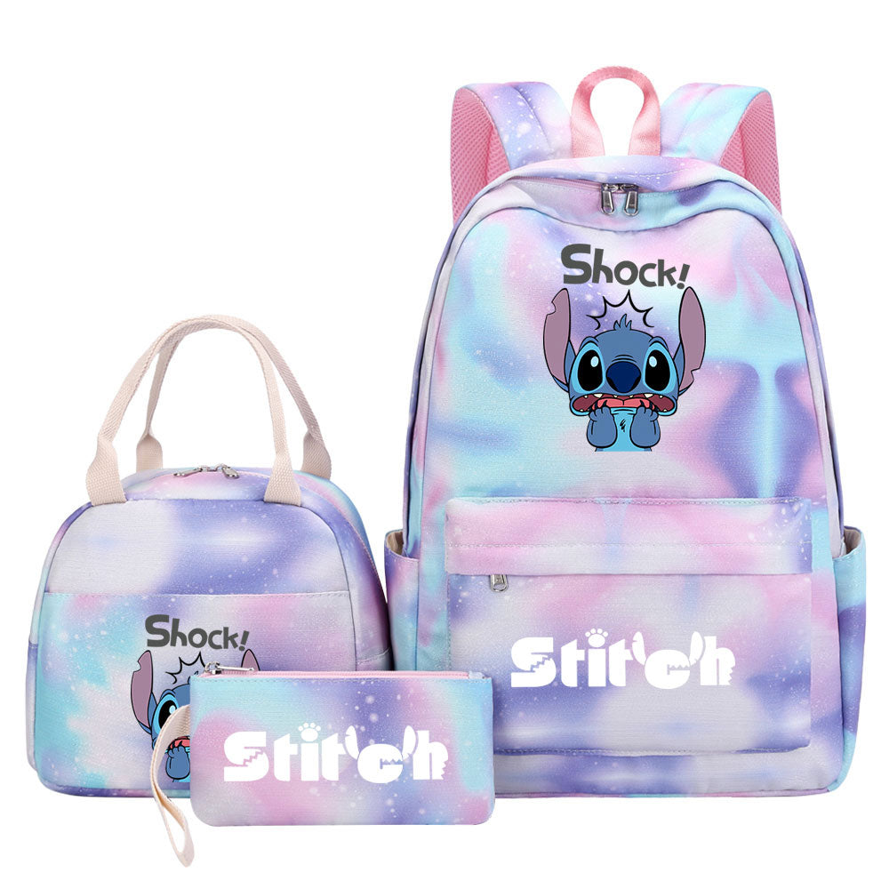 Stitch Pink Starry Sky SchoolBag Backpack Lunch Box Bag Book Pencil Bags  3pcs Set