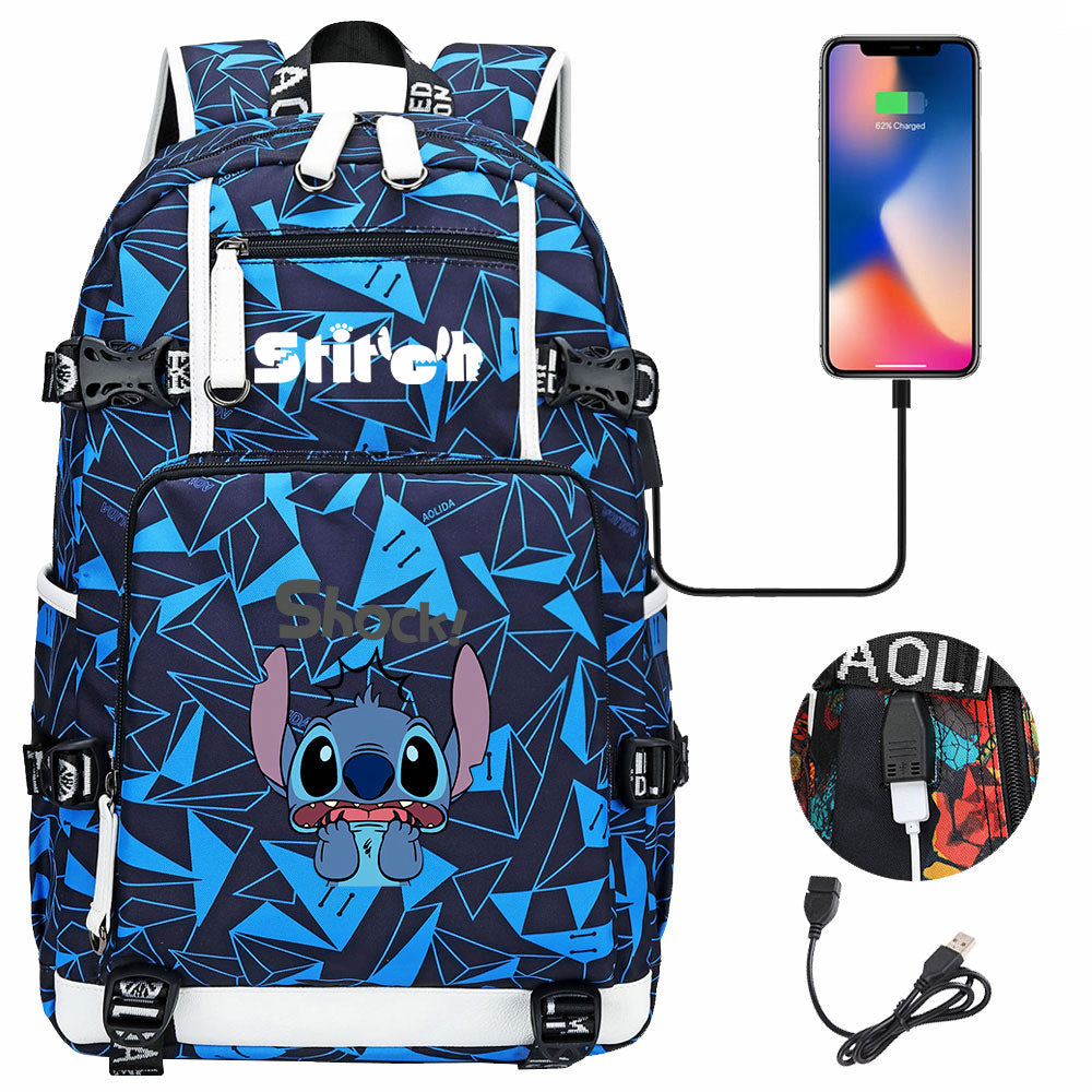 Lilo & Stitch Stitch Shock #2 USB Charging Backpack School NoteBook Laptop Travel Bags