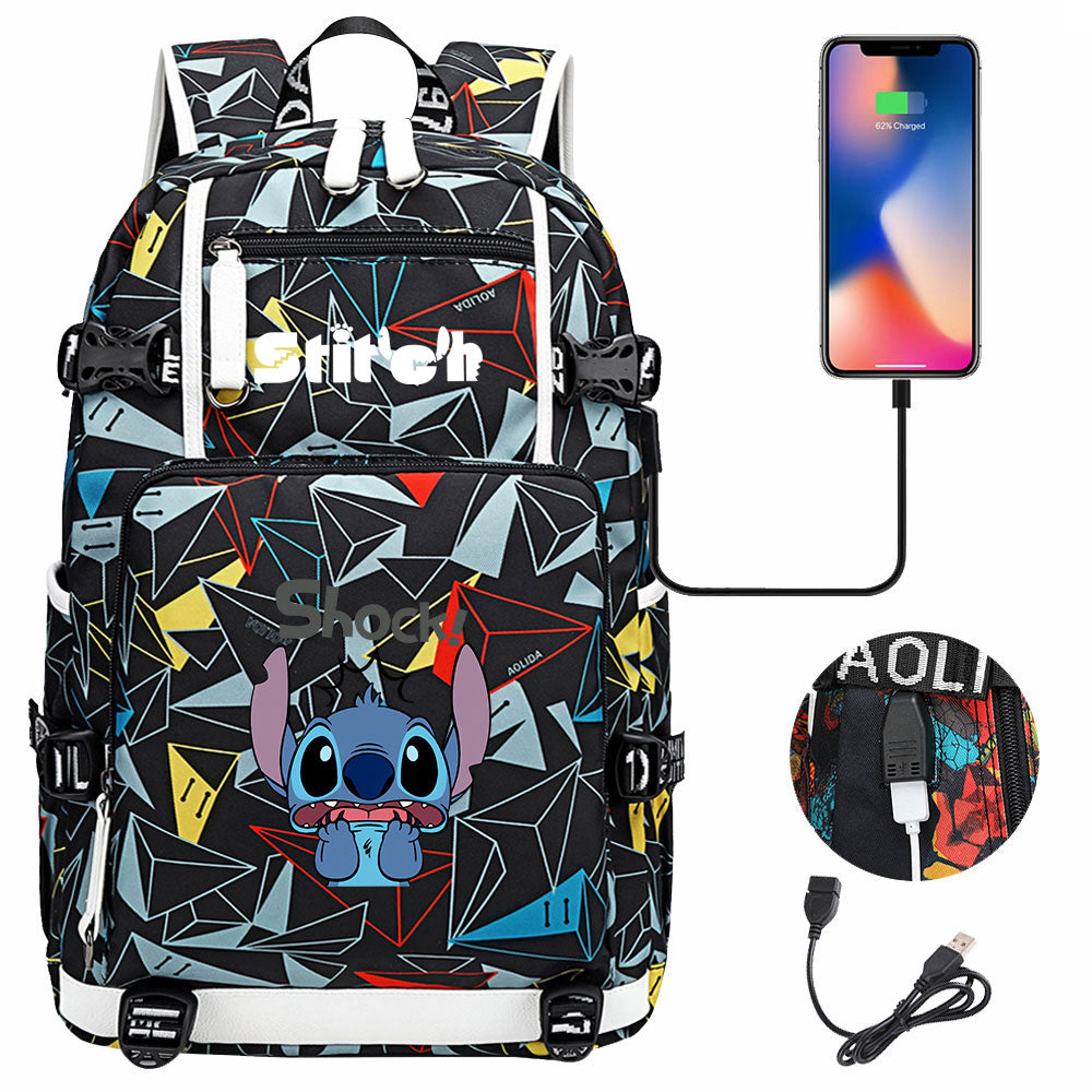 Lilo & Stitch Stitch Shock #2 USB Charging Backpack School NoteBook Laptop Travel Bags