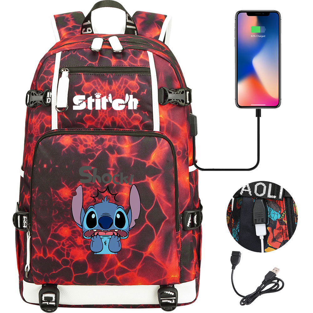 Lilo & Stitch Stitch Shock #2 USB Charging Backpack School NoteBook Laptop Travel Bags