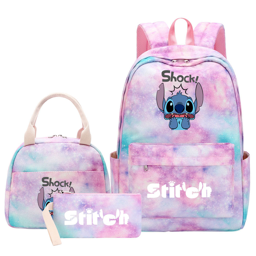 Stitch Pink Starry Sky SchoolBag Backpack Lunch Box Bag Book Pencil Bags  3pcs Set