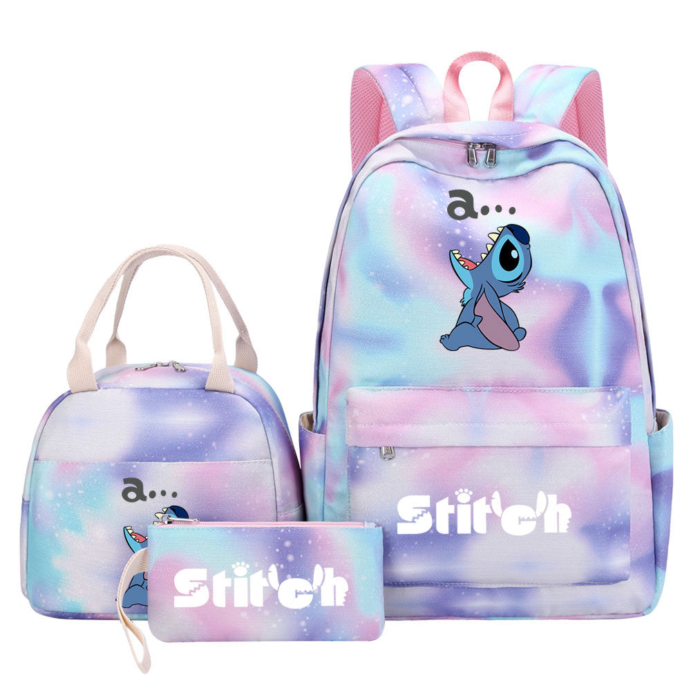 Stitch Pink Starry Sky SchoolBag Backpack Lunch Box Bag Book Pencil Bags  3pcs Set