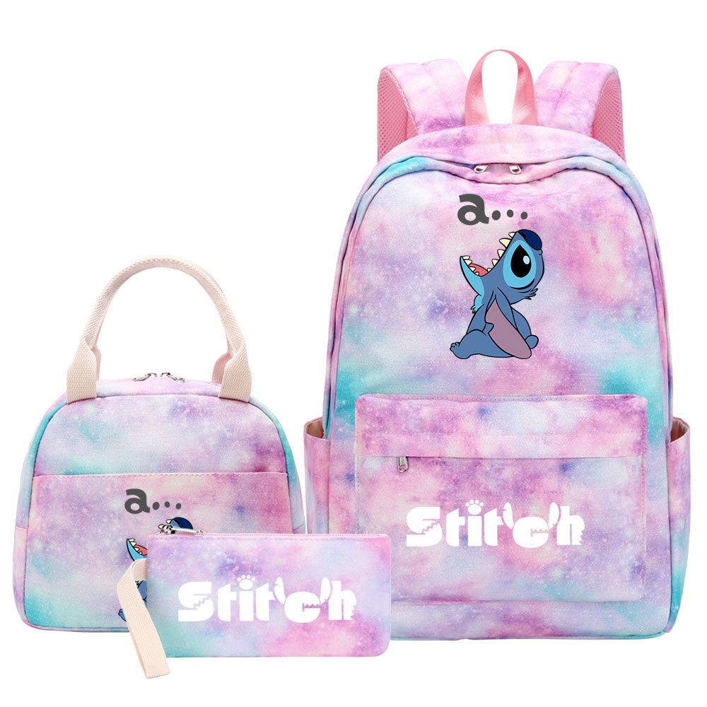 Stitch Pink Starry Sky SchoolBag Backpack Lunch Box Bag Book Pencil Bags  3pcs Set