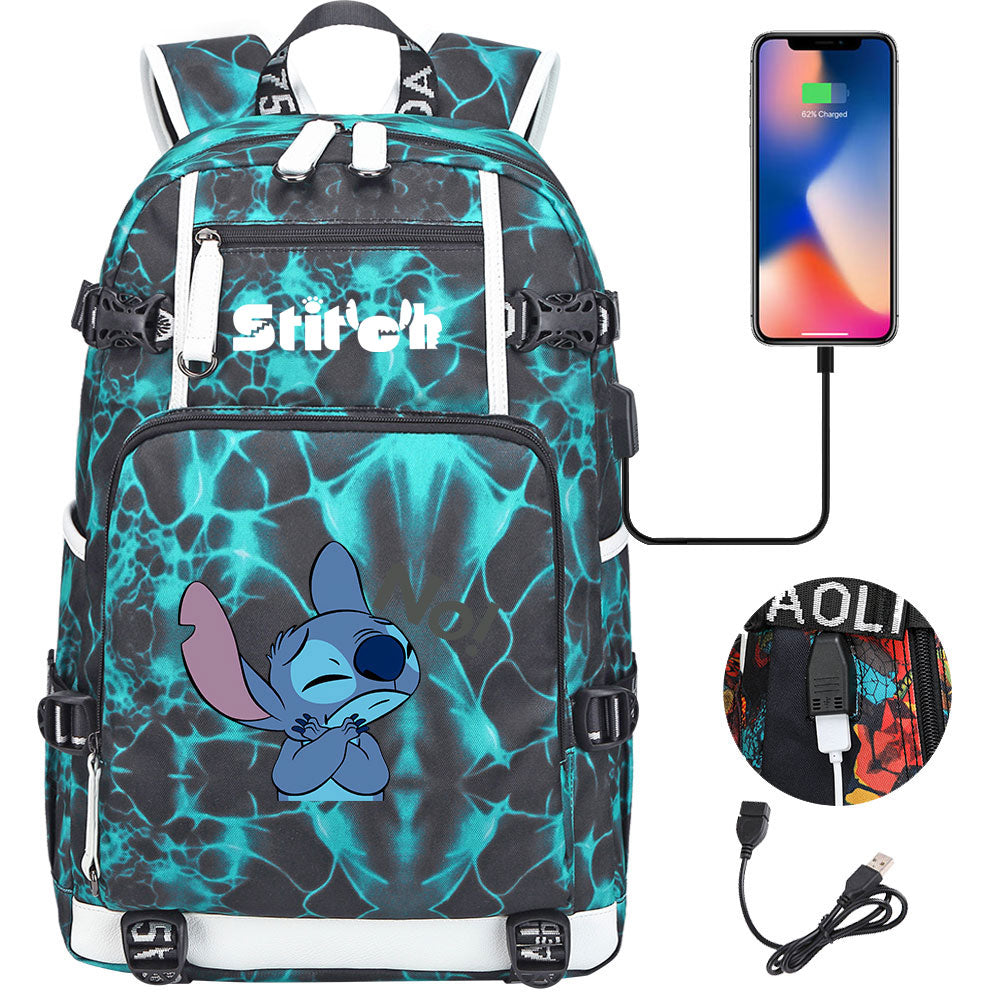 Lilo & Stitch Stitch No #3 USB Charging Backpack School NoteBook Laptop Travel Bags