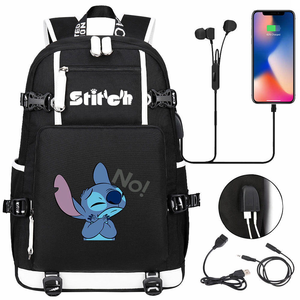 Lilo & Stitch Stitch No #3 USB Charging Backpack School NoteBook Laptop Travel Bags