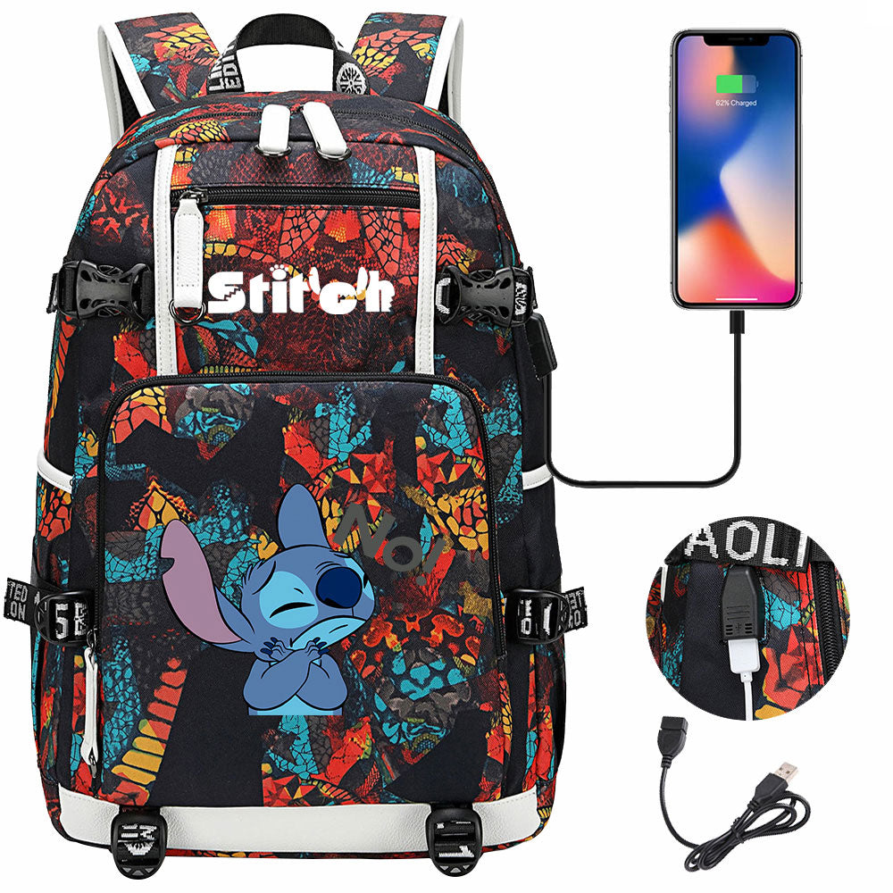 Lilo & Stitch Stitch No #3 USB Charging Backpack School NoteBook Laptop Travel Bags