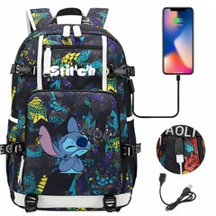 Lilo & Stitch Stitch No #3 USB Charging Backpack School NoteBook Laptop Travel Bags