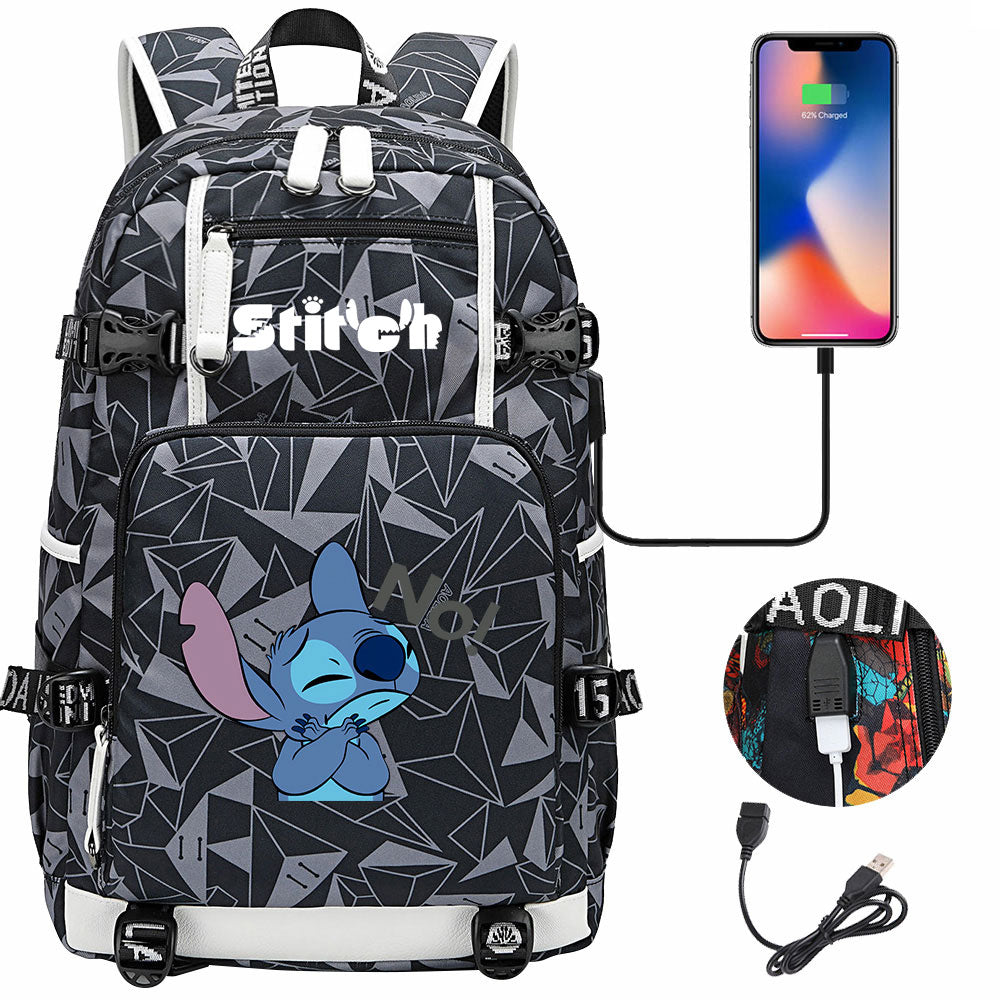 Lilo & Stitch Stitch No #3 USB Charging Backpack School NoteBook Laptop Travel Bags