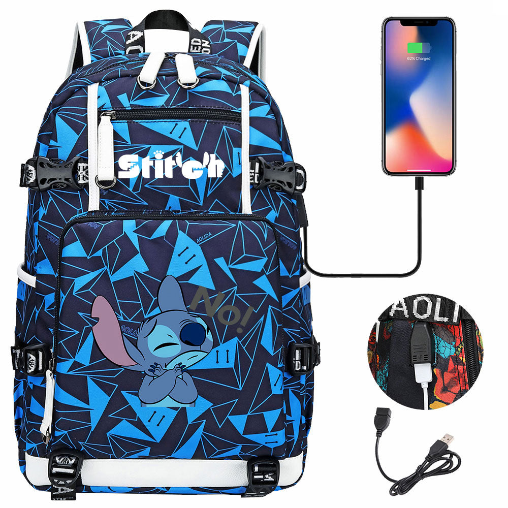 Lilo & Stitch Stitch No #3 USB Charging Backpack School NoteBook Laptop Travel Bags