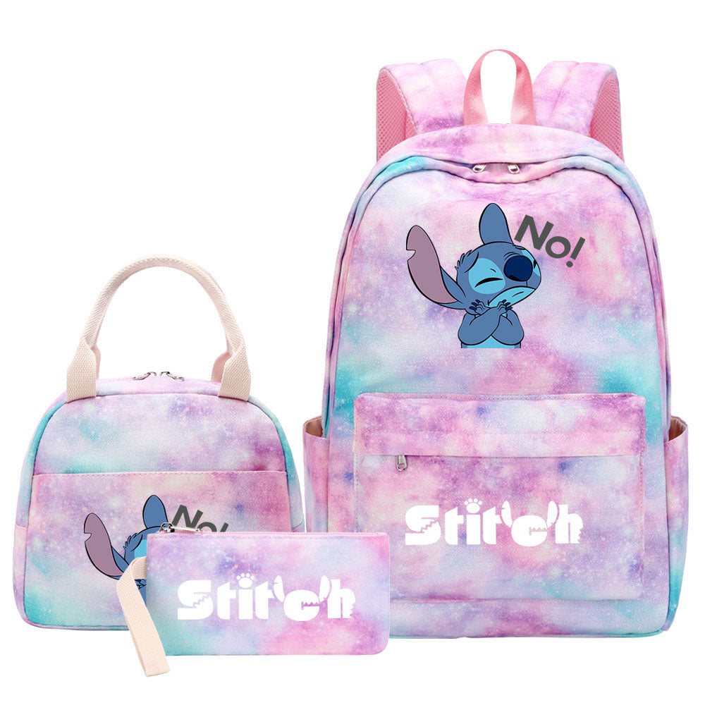 Stitch Pink Starry Sky SchoolBag Backpack Lunch Box Bag Book Pencil Bags  3pcs Set