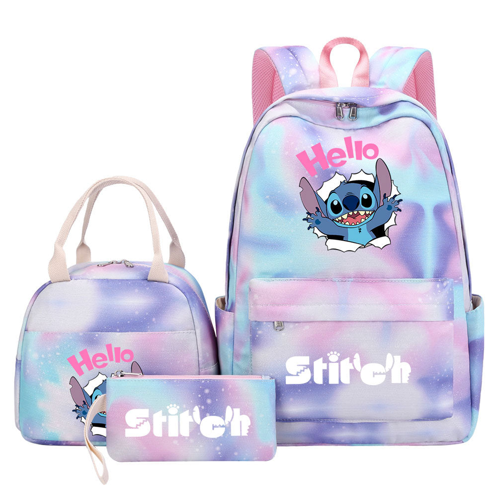 Stitch Pink Starry Sky SchoolBag Backpack Lunch Box Bag Book Pencil Bags  3pcs Set