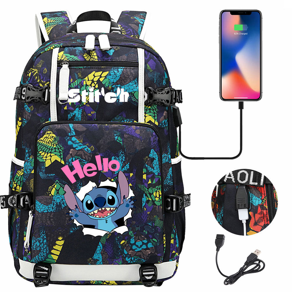 Lilo & Stitch Stitch Hello #4 USB Charging Backpack School NoteBook Laptop Travel Bags