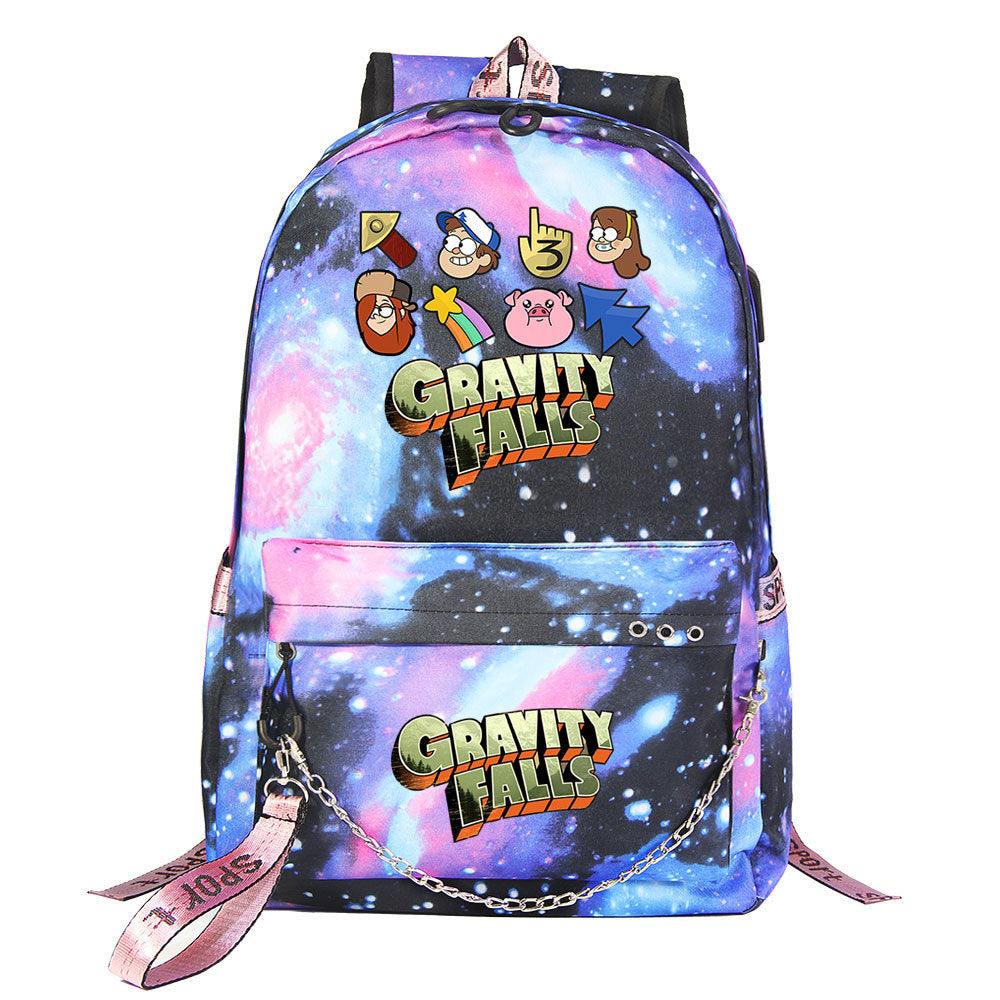 Gravity Falls USB Charging Backpack Shoolbag Notebook Bag Gifts for Kids Students