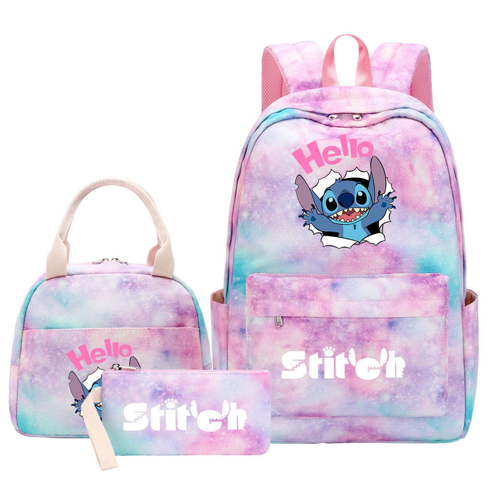 Stitch Pink Starry Sky SchoolBag Backpack Lunch Box Bag Book Pencil Bags  3pcs Set