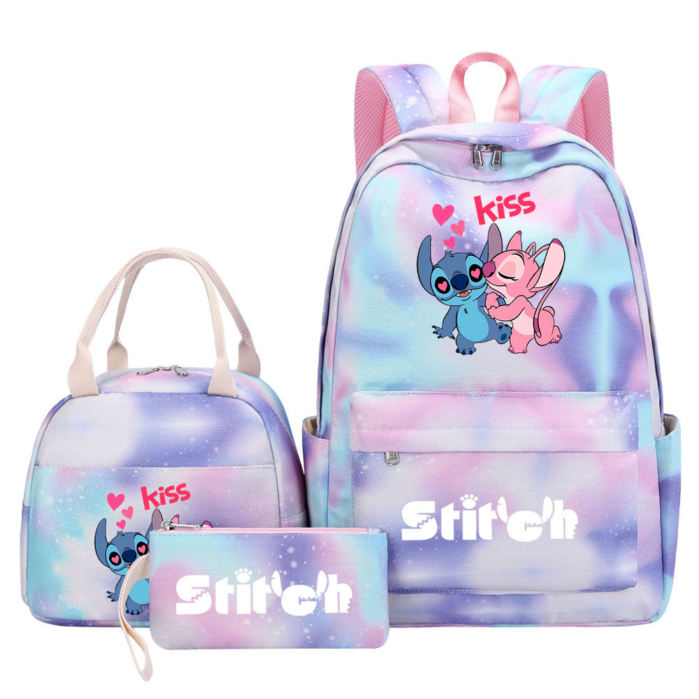 Stitch Pink Starry Sky SchoolBag Backpack Lunch Box Bag Book Pencil Bags  3pcs Set