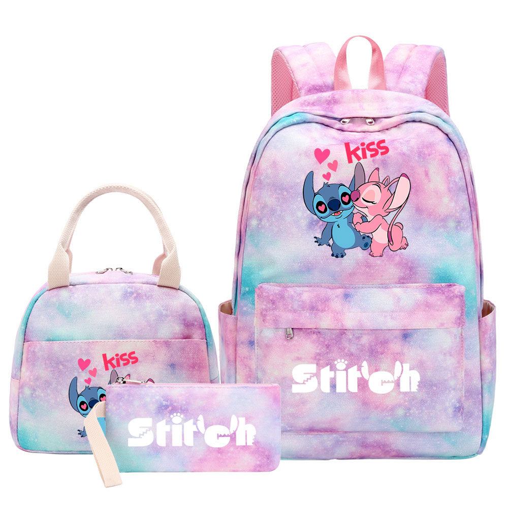 Stitch Pink Starry Sky SchoolBag Backpack Lunch Box Bag Book Pencil Bags  3pcs Set