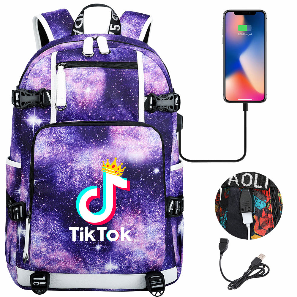 Tik Tok #3 USB Charging Backpack School NoteBook Laptop Travel Bags