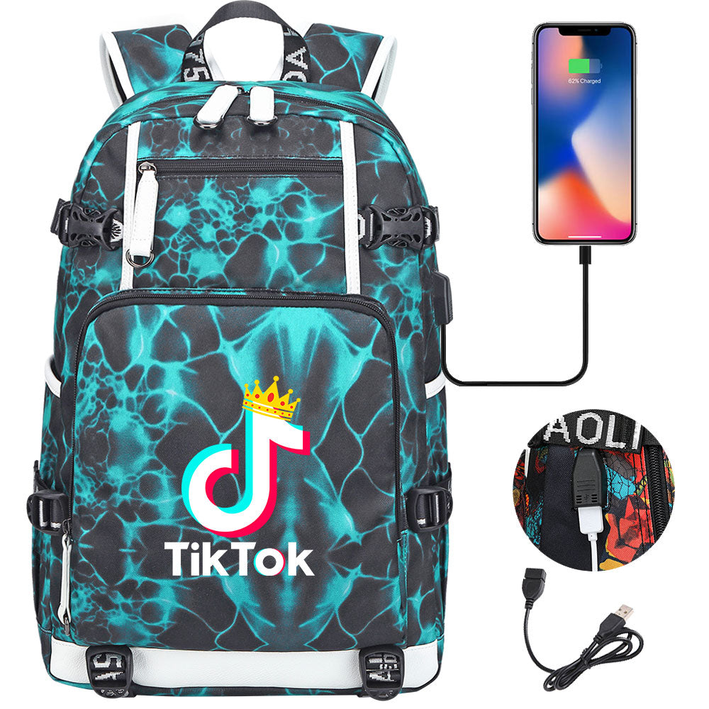 Tik Tok #3 USB Charging Backpack School NoteBook Laptop Travel Bags