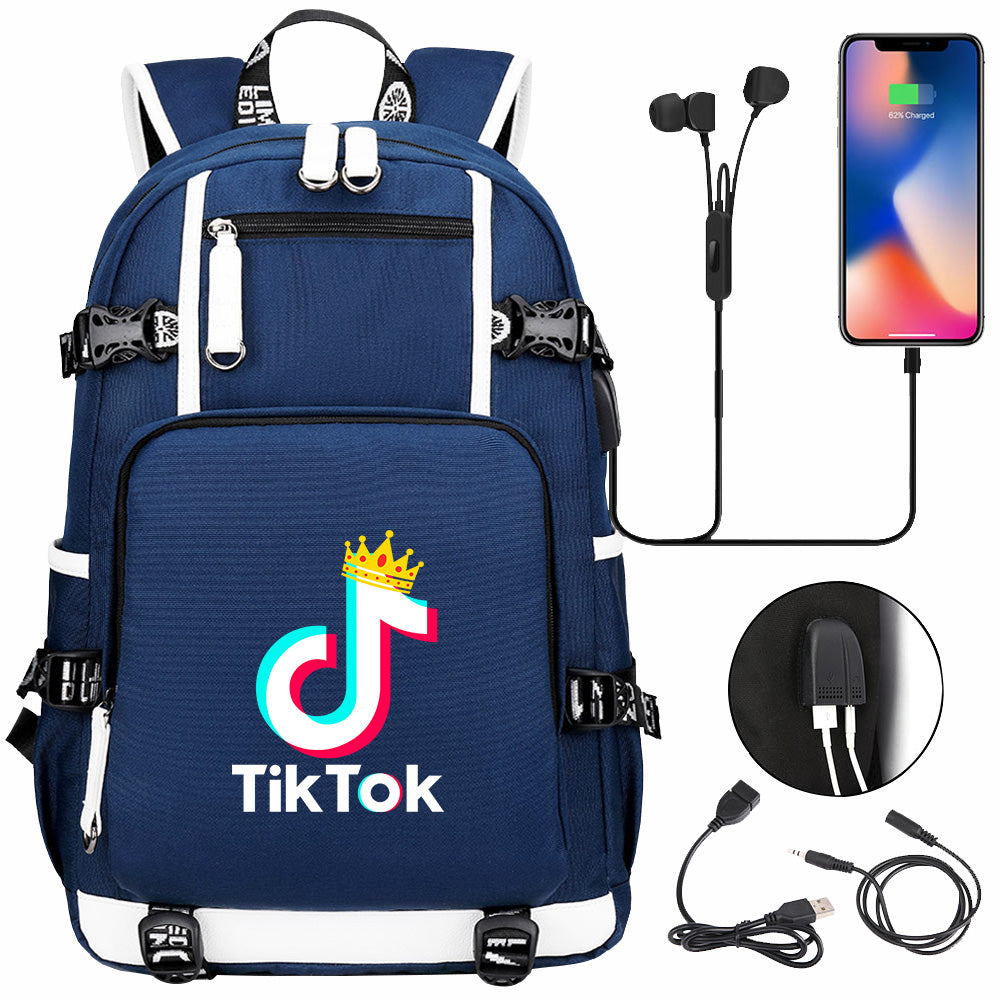 Tik Tok #3 USB Charging Backpack School NoteBook Laptop Travel Bags