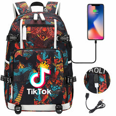 Tik Tok #3 USB Charging Backpack School NoteBook Laptop Travel Bags